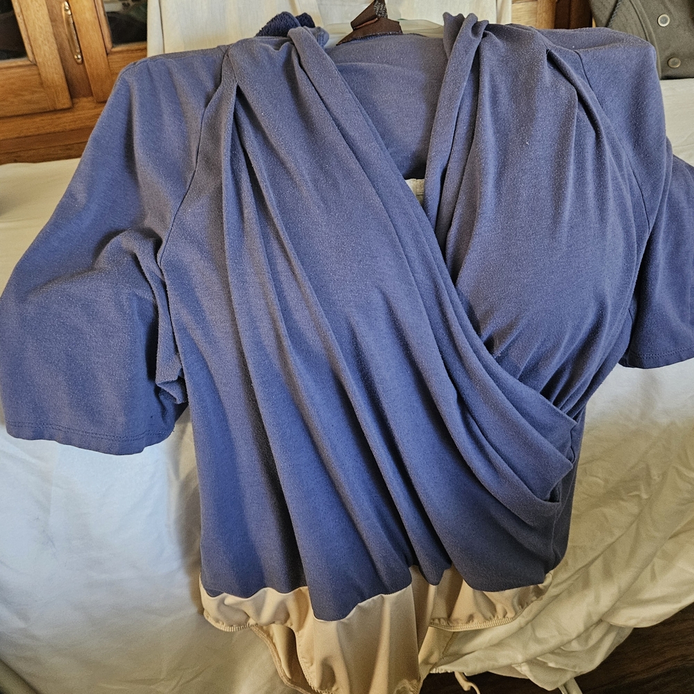 Chadwicks Blue and Cream Wrap Bodysuit - Picture 4 of 16